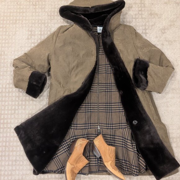 Reversible Brown Fur & Suede Teddy Jacket with Hood - Women M - Picture 13 of 13